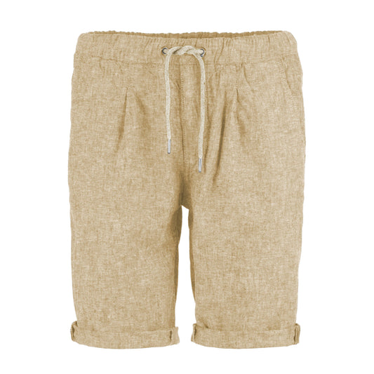 Beige Linen-Cotton Blend Bermuda Shorts