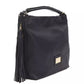 Chic Gray Leather Shoulder Bag with Logo Detail