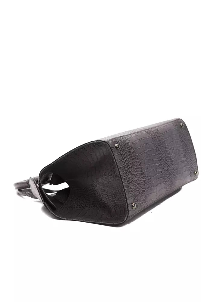 Chic Gray Crocodile-Print Leather Tote