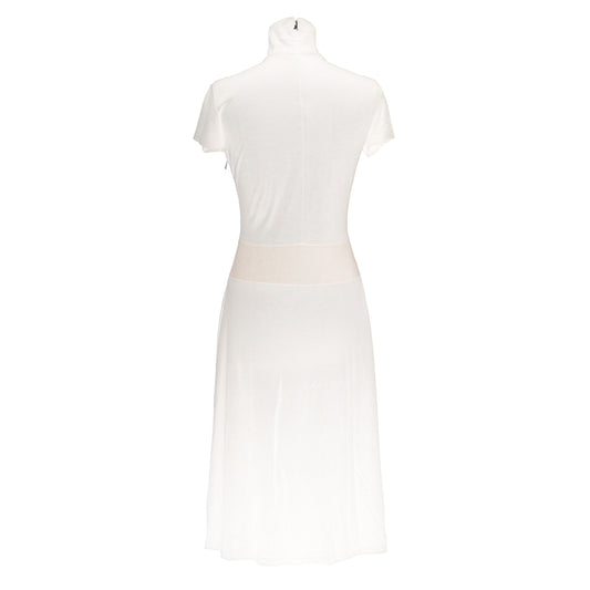 Chic Beige Short Sleeve Long Dress with Eyelet Ribbon