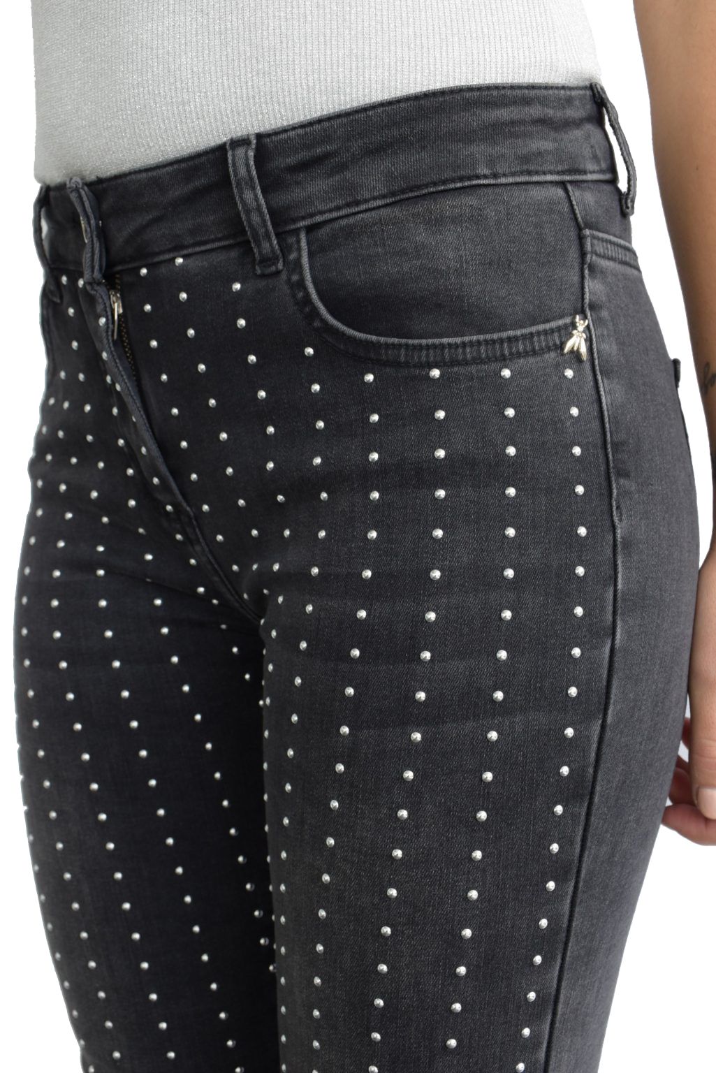 Elegant Black Studded Slim Fit Denim