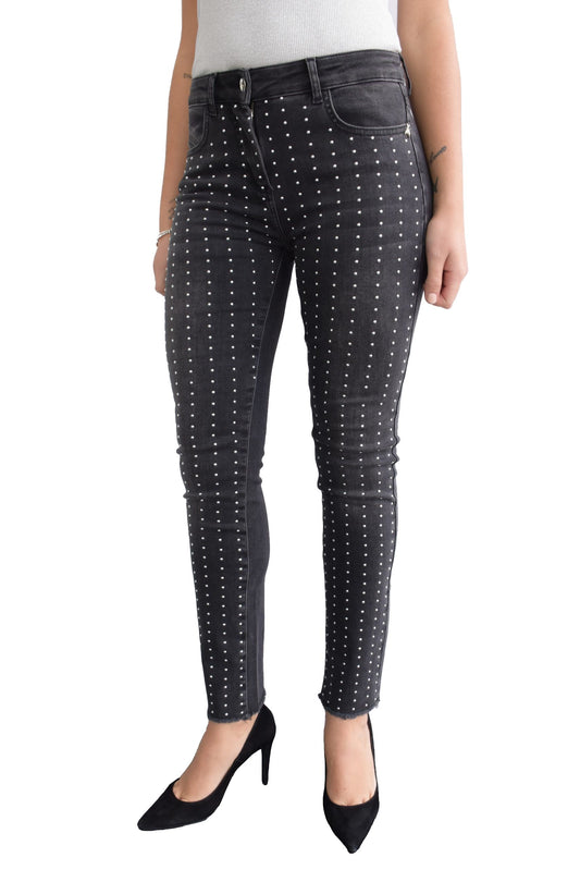 Elegant Black Studded Slim Fit Denim