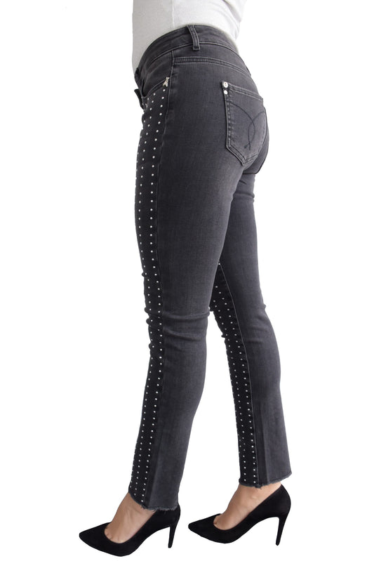 Elegant Black Studded Slim Fit Denim