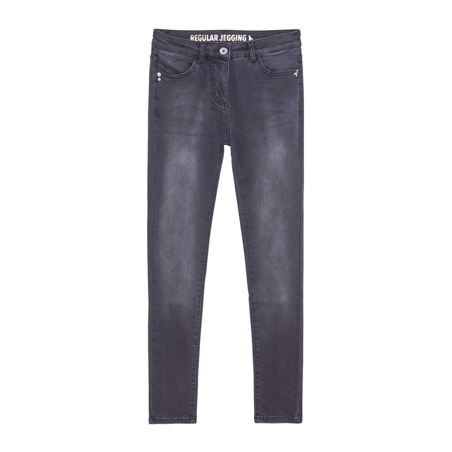 Chic Gray Jegging with Metallic Logo Detail