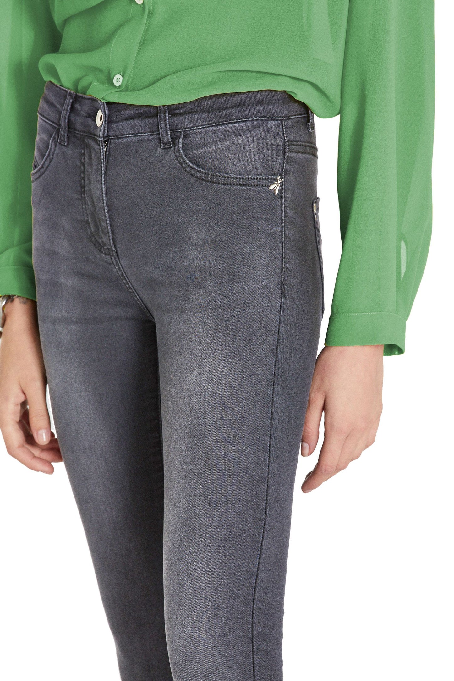 Chic Gray Jegging with Metallic Logo Detail