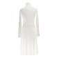 Beige Long-Sleeved Dress with Decorative Ribbon