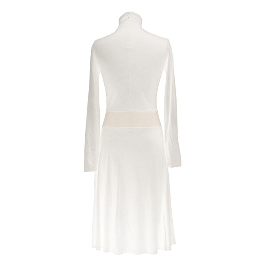 Beige Long-Sleeved Dress with Decorative Ribbon