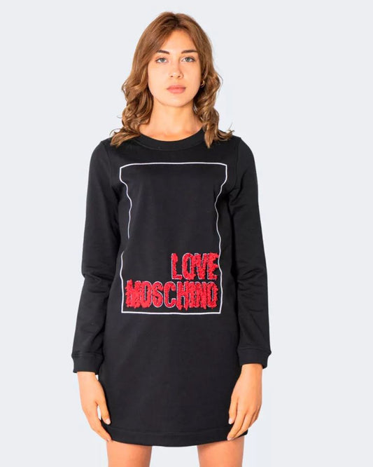 Embossed Logo Cotton Dress in Black