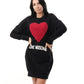 Heart Motif Crew-Neck Black Dress
