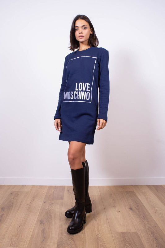 Elegant Cotton Sweatshirt Dress with Silver Logo