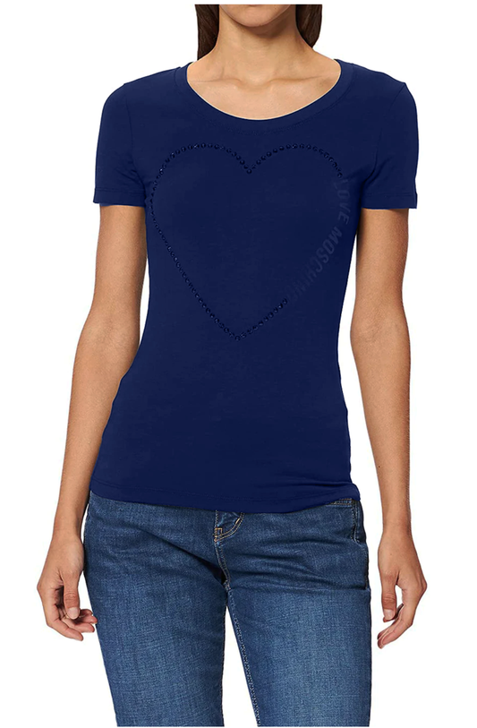 Chic Blue Designer Tee with Brand Emblem