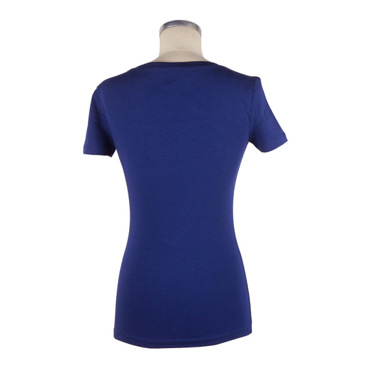 Chic Blue Designer Tee with Brand Emblem