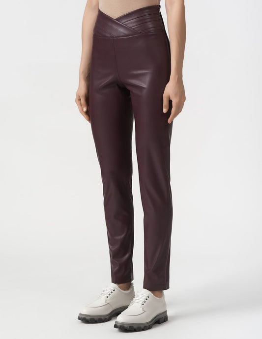 Eco-Leather Chic Cross Leggings in Purple