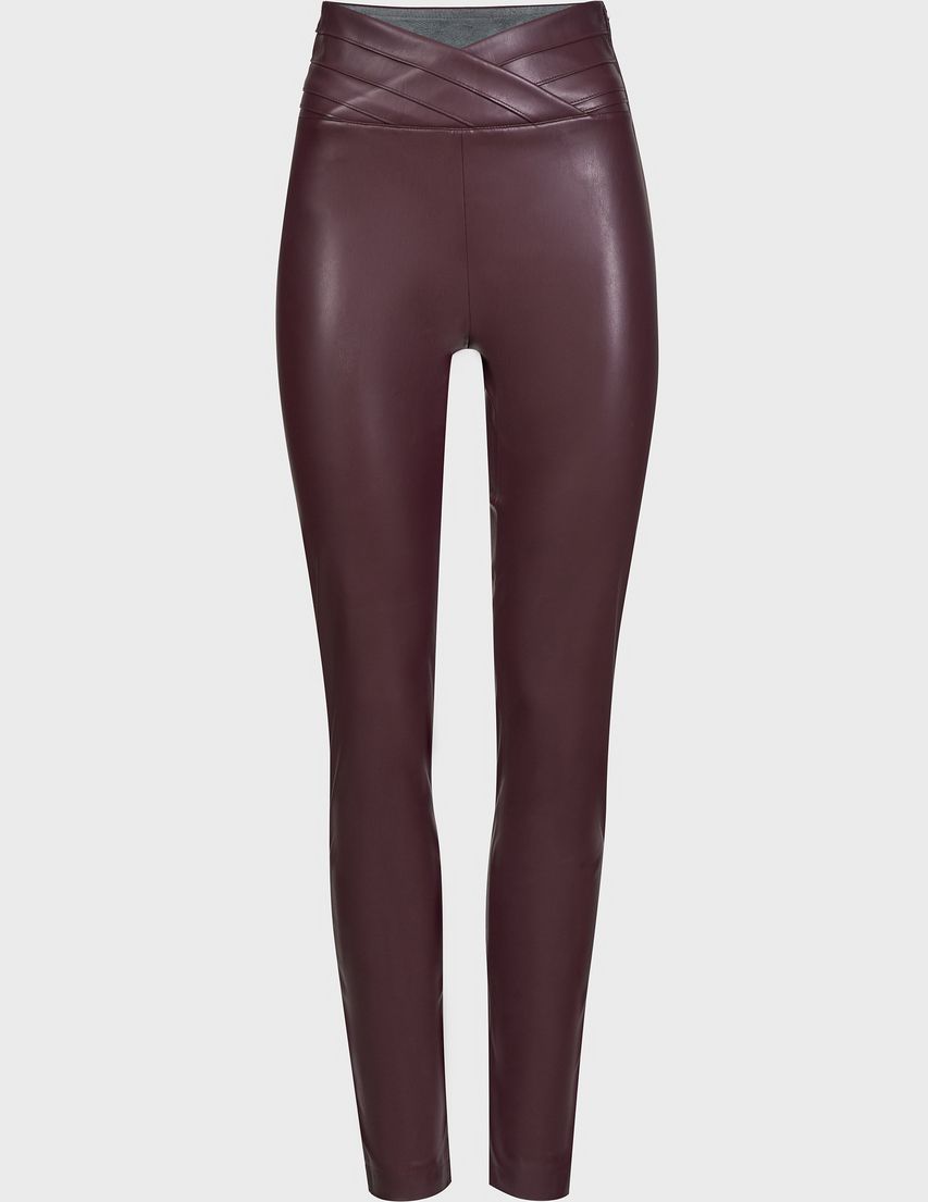 Eco-Leather Chic Cross Leggings in Purple