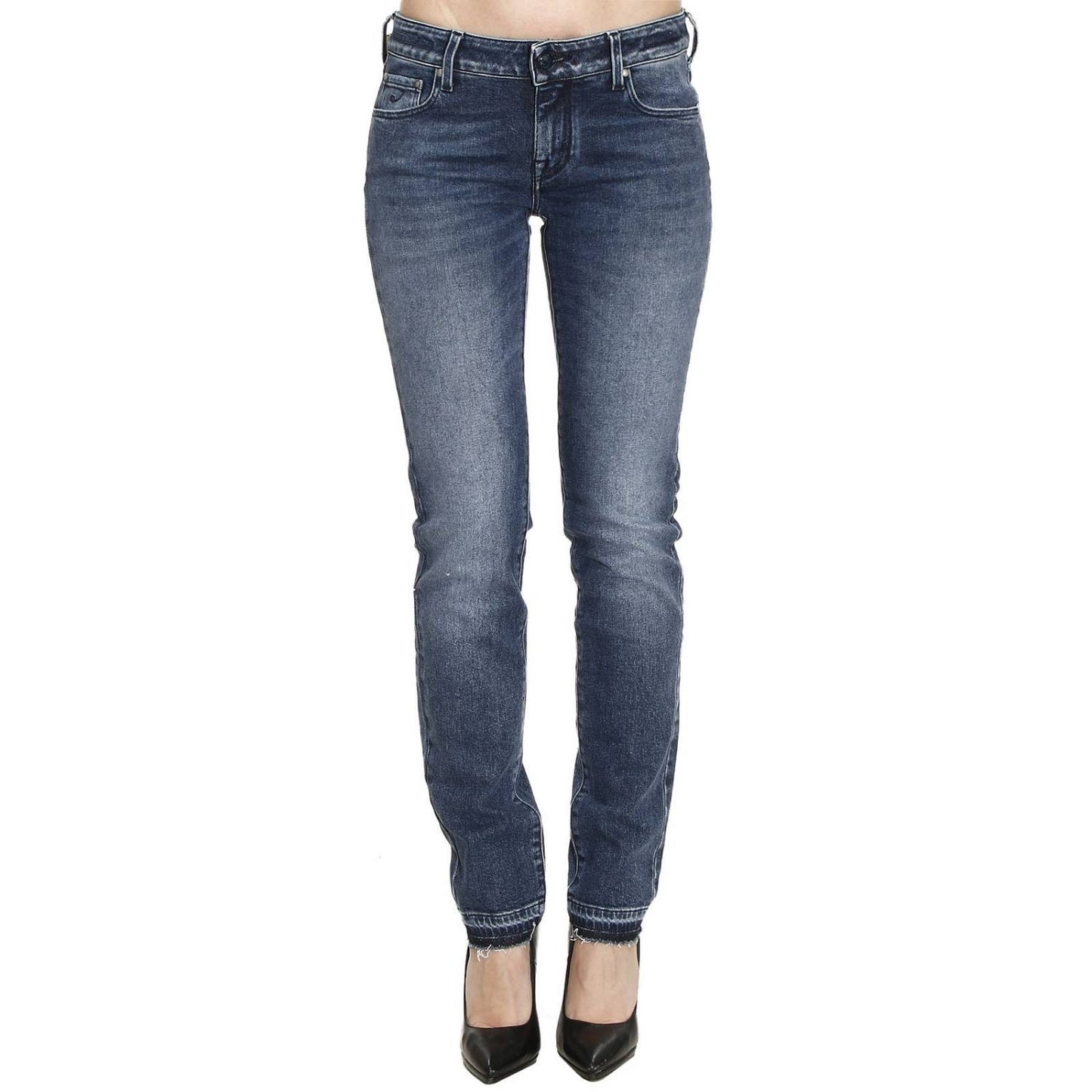 Chic Slim Fit Cotton Jeans with Artisanal Flair