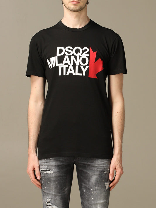 Sleek Black Logo Tee with Roundneck Cut