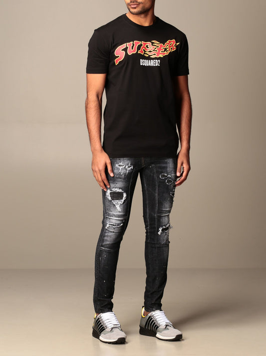 Sleek Black Logo Tee with Classic Roundneck