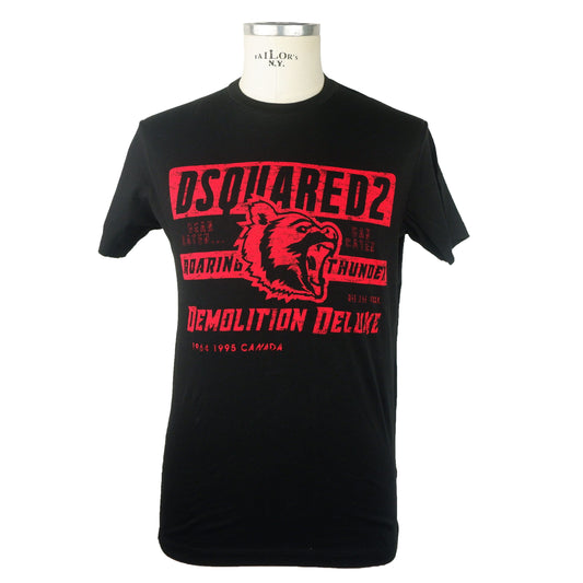 Sleek Black Cotton Tee with Signature Print