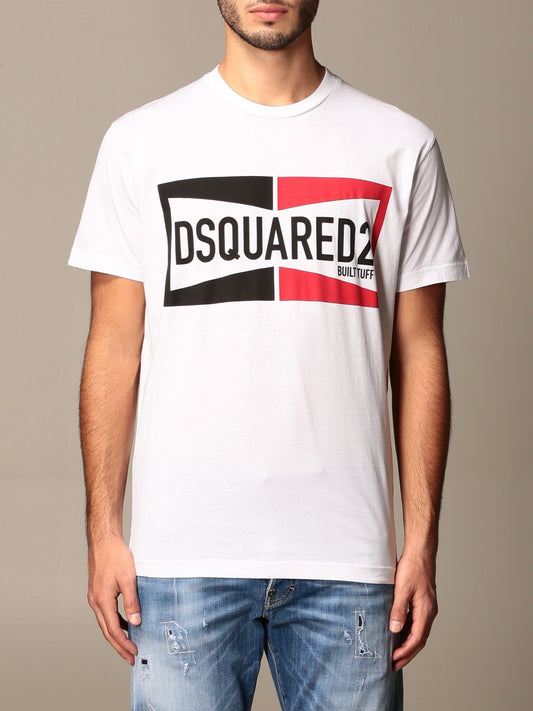 Chic White Cotton Tee with Graphic Accent