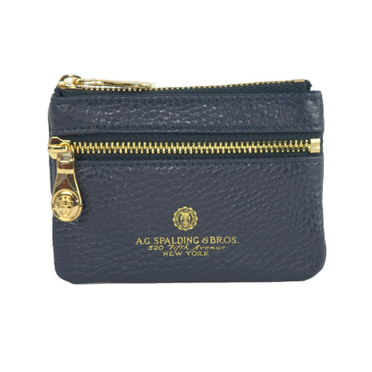 Elegant Navy Blue Leather Keychain Zip