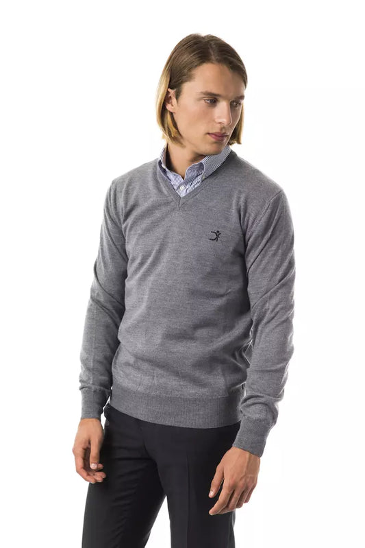 Embroidered V-Neck Extrafine Merino Wool Sweater