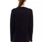 Chic Blue Long Cardigan with Logo Appliqué