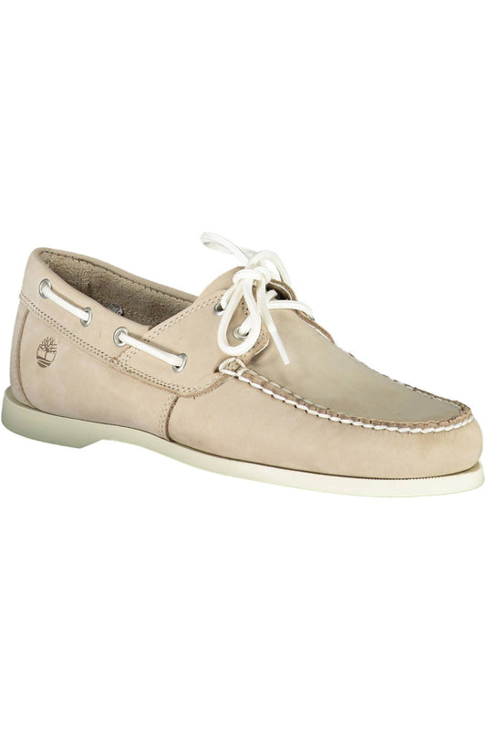 Chic Beige Leather Lace-Up Shoes with Contrasting Sole