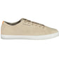 Chic Beige Leather Sneakers with Contrasting Sole