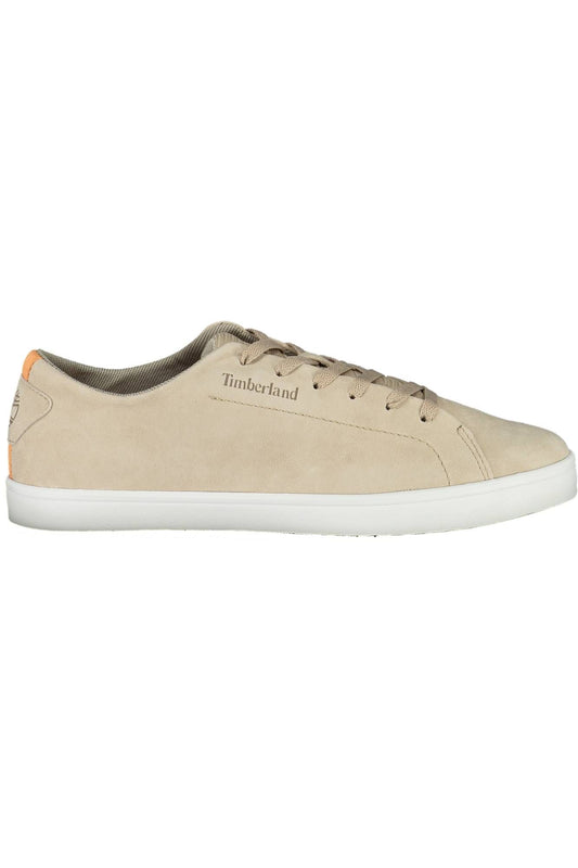 Chic Beige Leather Sneakers with Contrasting Sole