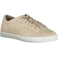 Chic Beige Leather Sneakers with Contrasting Sole
