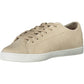 Chic Beige Leather Sneakers with Contrasting Sole