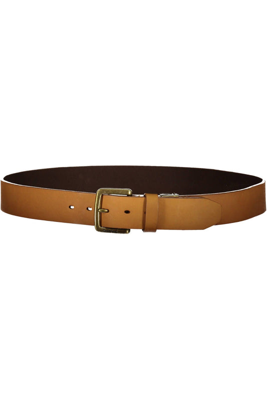 Sleek Beige Leather Belt with Metal Buckle