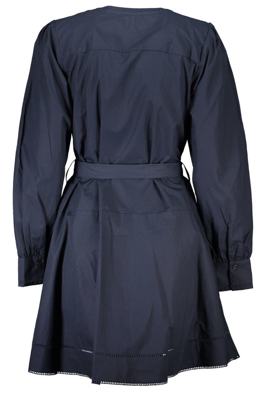 Chic Blue Contrast-Button Dress with Logo Detail