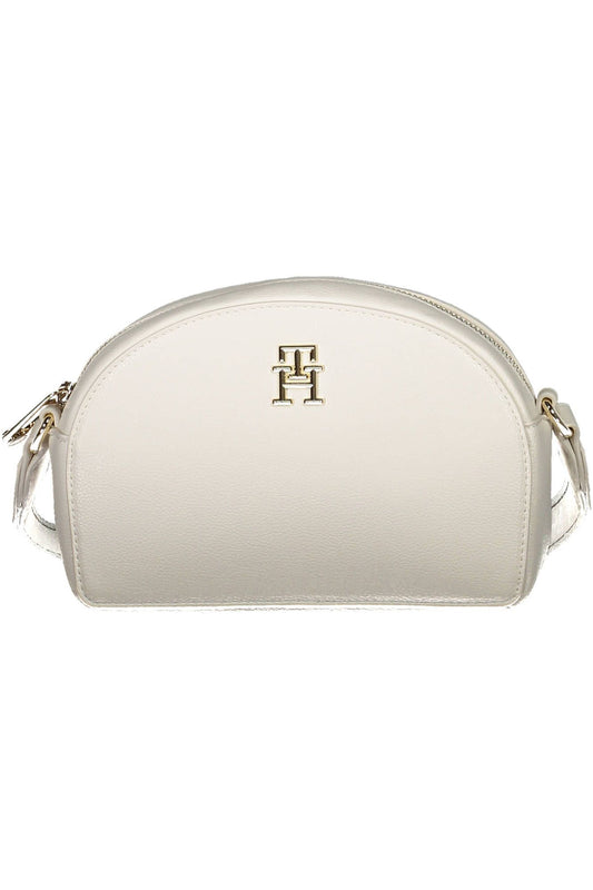 Chic White Zip Shoulder Bag with Logo Detail