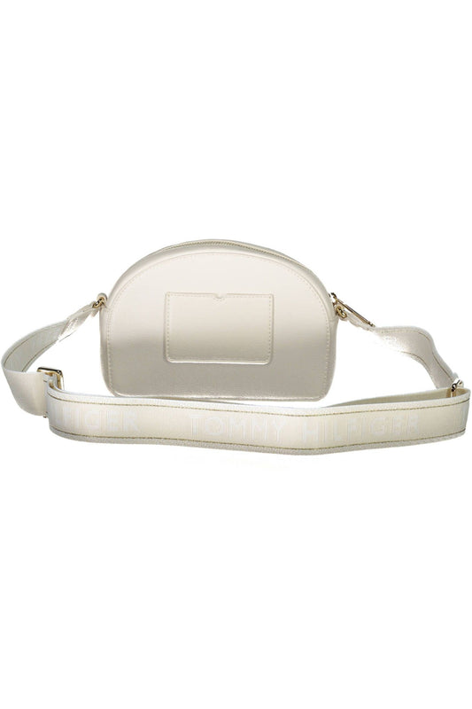 Chic White Zip Shoulder Bag with Logo Detail