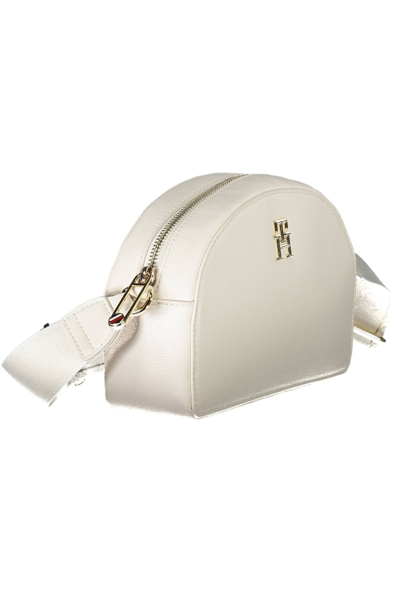 Chic White Zip Shoulder Bag with Logo Detail