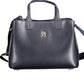 Chic Blue Polyurethane Handbag with Logo Detail