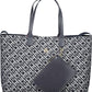 Chic Blue Cotton Shoulder Bag with Pochette