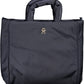 Chic Blue Contrast Detail Handbag with Logo