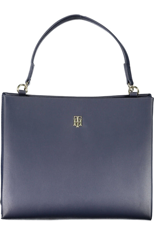 Chic Blue Polyurethane Handbag with Logo