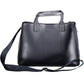 Chic Blue Polyurethane Handbag with Logo Detail