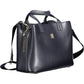 Chic Blue Polyurethane Handbag with Logo Detail