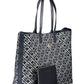 Chic Blue Cotton Shoulder Bag with Pochette