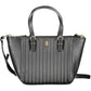 Chic Black Polyurethane Handbag with Contrasting Details