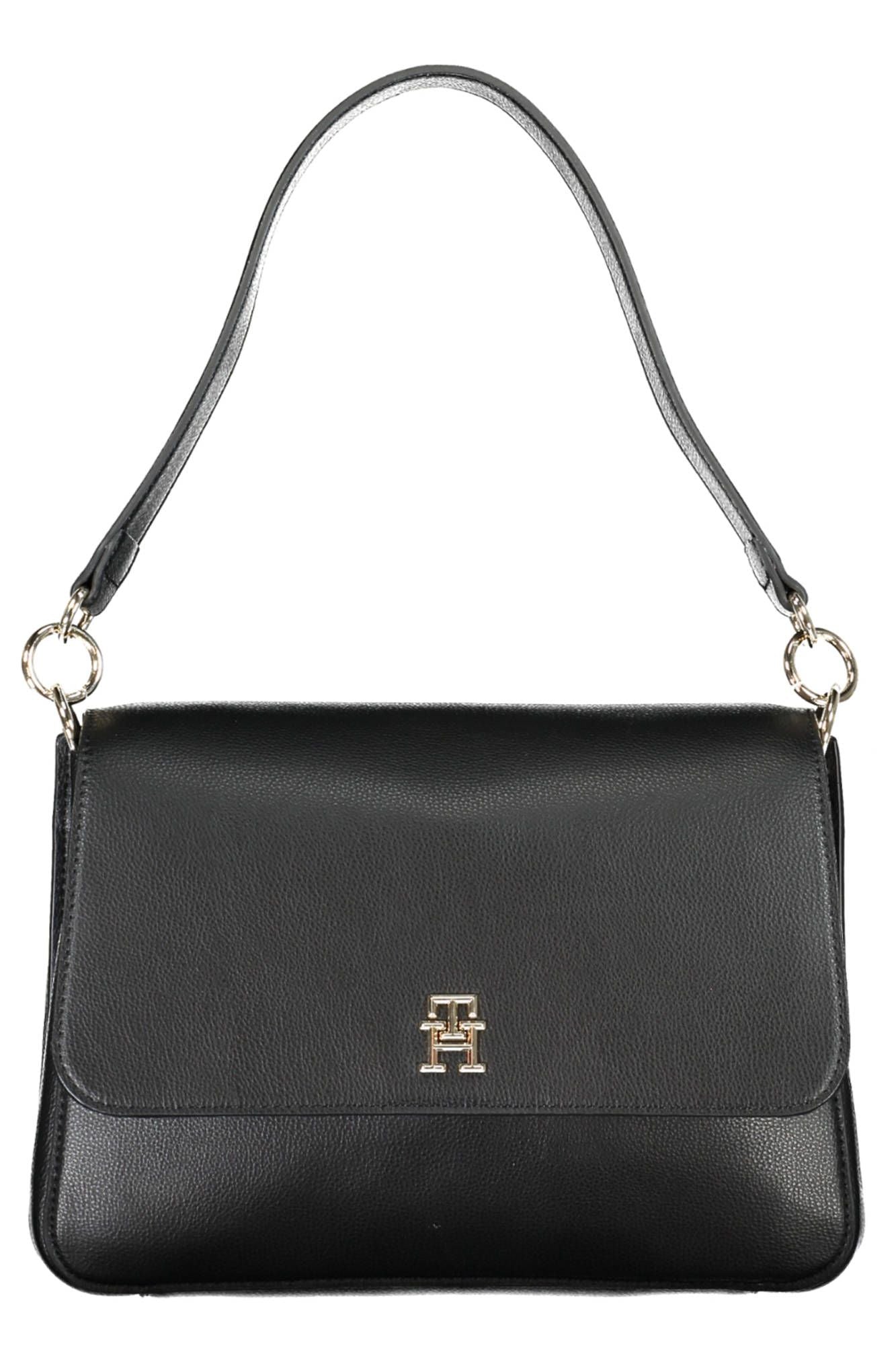 Elegant Black Shoulder Bag with Contrasting Details