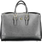 Chic Black Polyurethane Handbag with Laptop Pocket