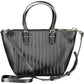 Chic Black Polyurethane Handbag with Contrasting Details