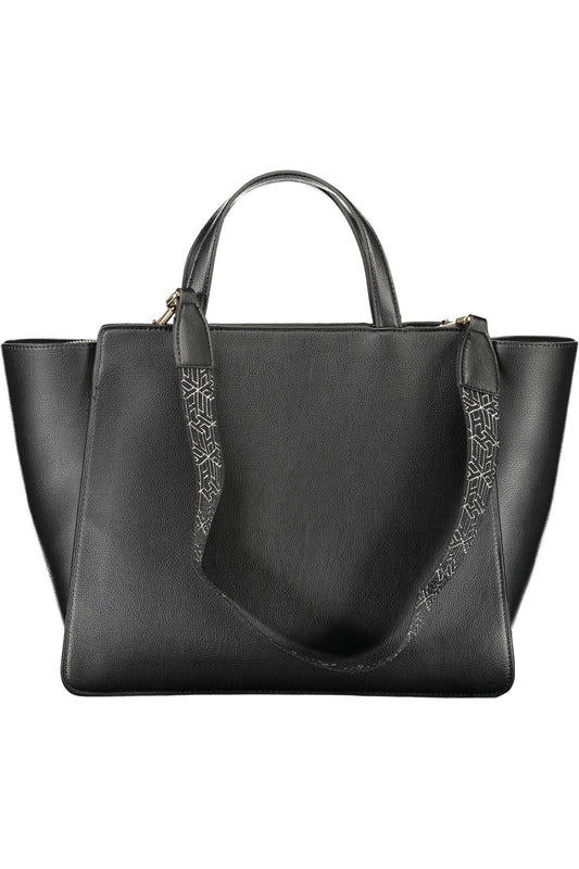 Chic Black Eco-Friendly Handbag with Logo Detail