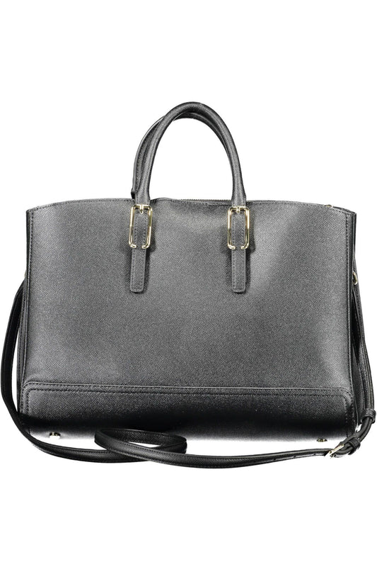 Chic Black Polyurethane Handbag with Laptop Pocket