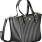 Chic Black Polyurethane Handbag with Contrasting Details